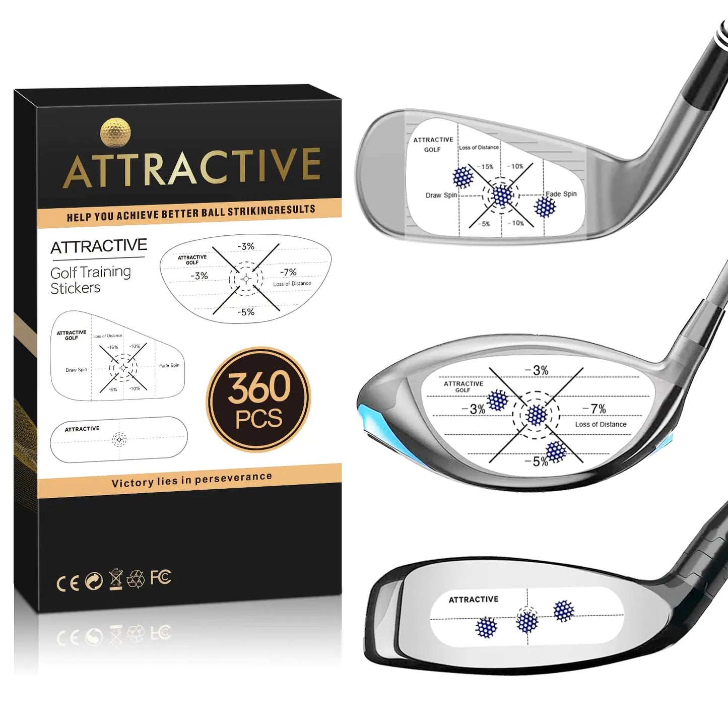 ATTRACTIVE Golf Impact Tape Set Club Impact Stickers for Golf Clubs Self-Teaching Sweet Spot and Consistency Analysis Useful Training Aid Improve Swing Accuracy (360)