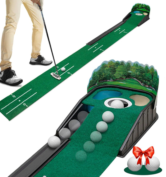 Putting Green Indoor - Golf Putting Mat boasts Genuine Green Speed and a Wrinkle-Free Surface. 8ft Practice Putting Mat with lenticular 3D Backplate Alignment Guides and Ball Return